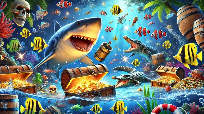 Tampilan aksi meriam dalam permainan tembak ikan mobile